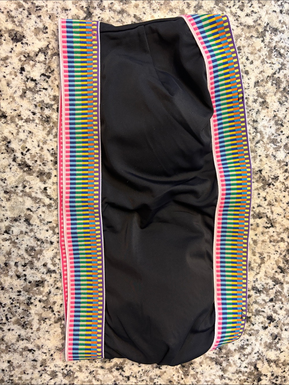 Women's Black Strapless Swim Top with Colorful Striped Trim